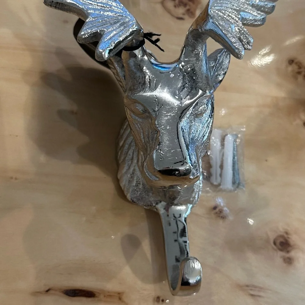 Silver Deer Head Wall Hook